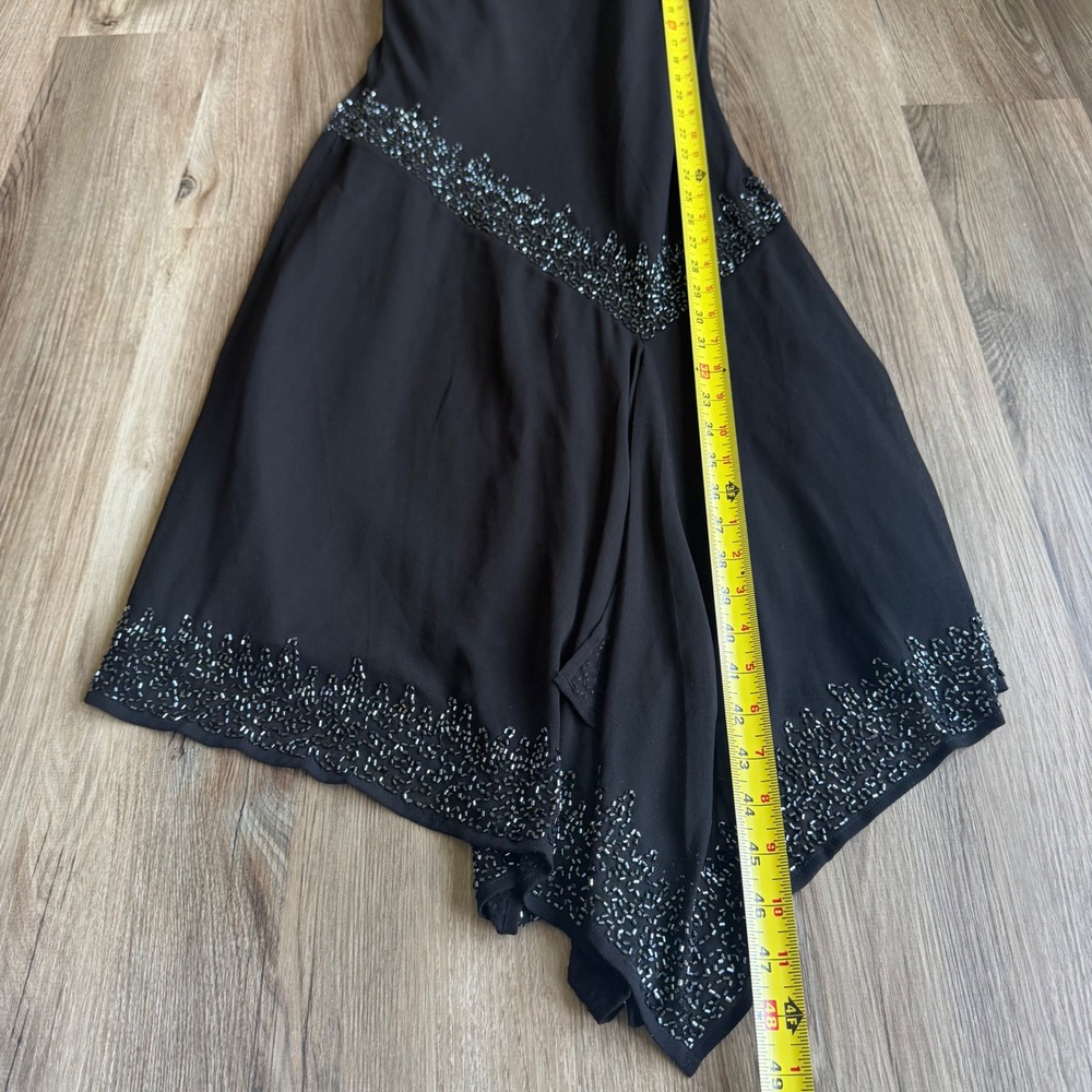 Vintage Y2K Black Beaded‎ Asymmetrical Handkerchief Hem Midi Cocktail Dress M - Picture 5 of 7